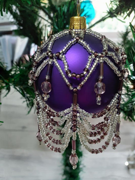 Purple and Silver Beaded Bauble